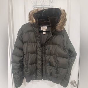 Vintage Ralph Lauren Women’s Bomber Puffer Jacket with Faux Fur Lined Hood